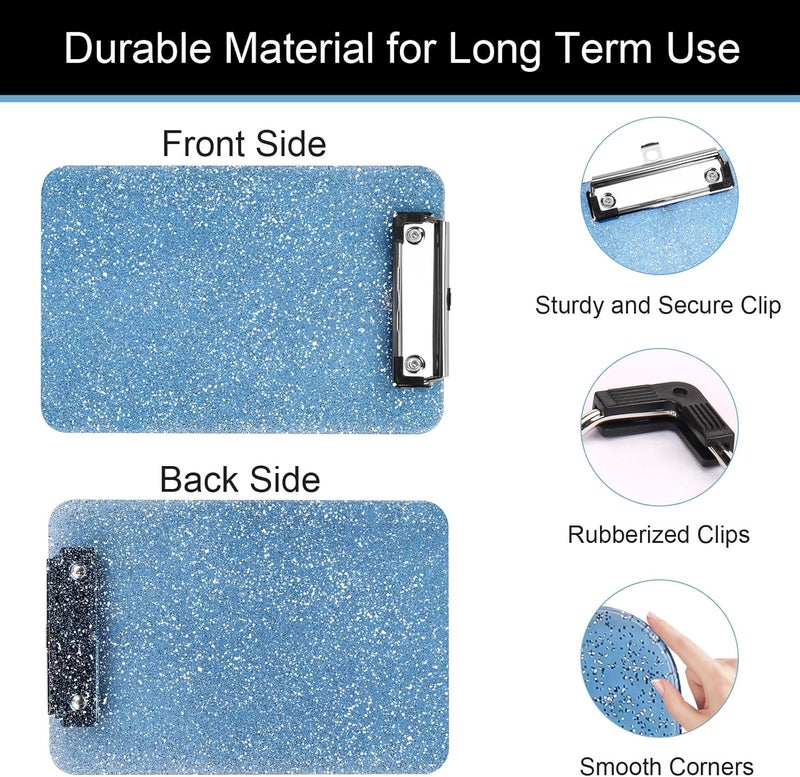SFLHHDM 2 PCS A5 Size Clipboards,Size 6X 9inches,Glitter Clipboard with Low Profile Clip,Sparkle Plastic Clipboard,Cute Hanging Clip Boards for Office Supplies Clipboards Mini Clip Board - Image 3